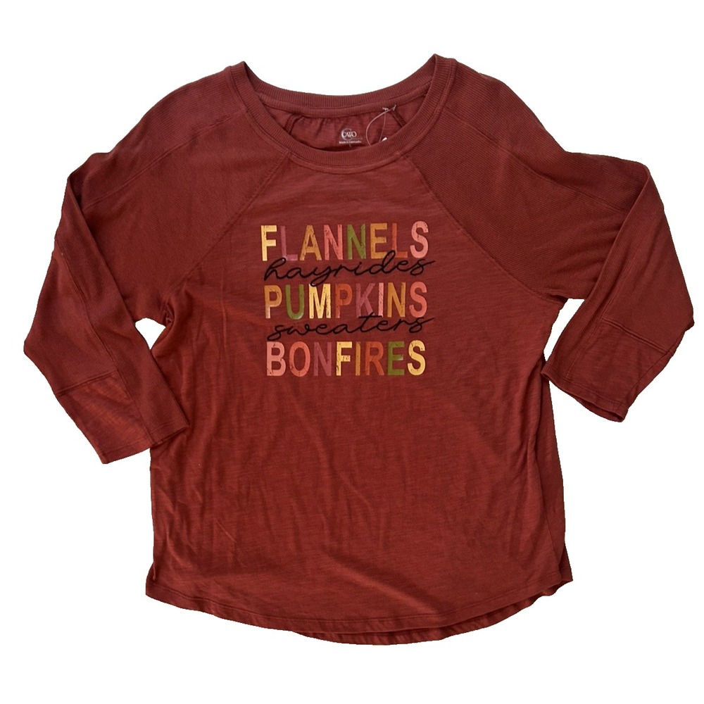 NWT Cato Fun Fall Pumpkin Bonfire Themed T-Shirt Size L